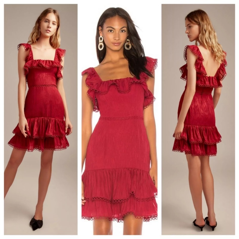 Keepsake Berry Red ‘Too Close’ Ruffle Sheath Dress